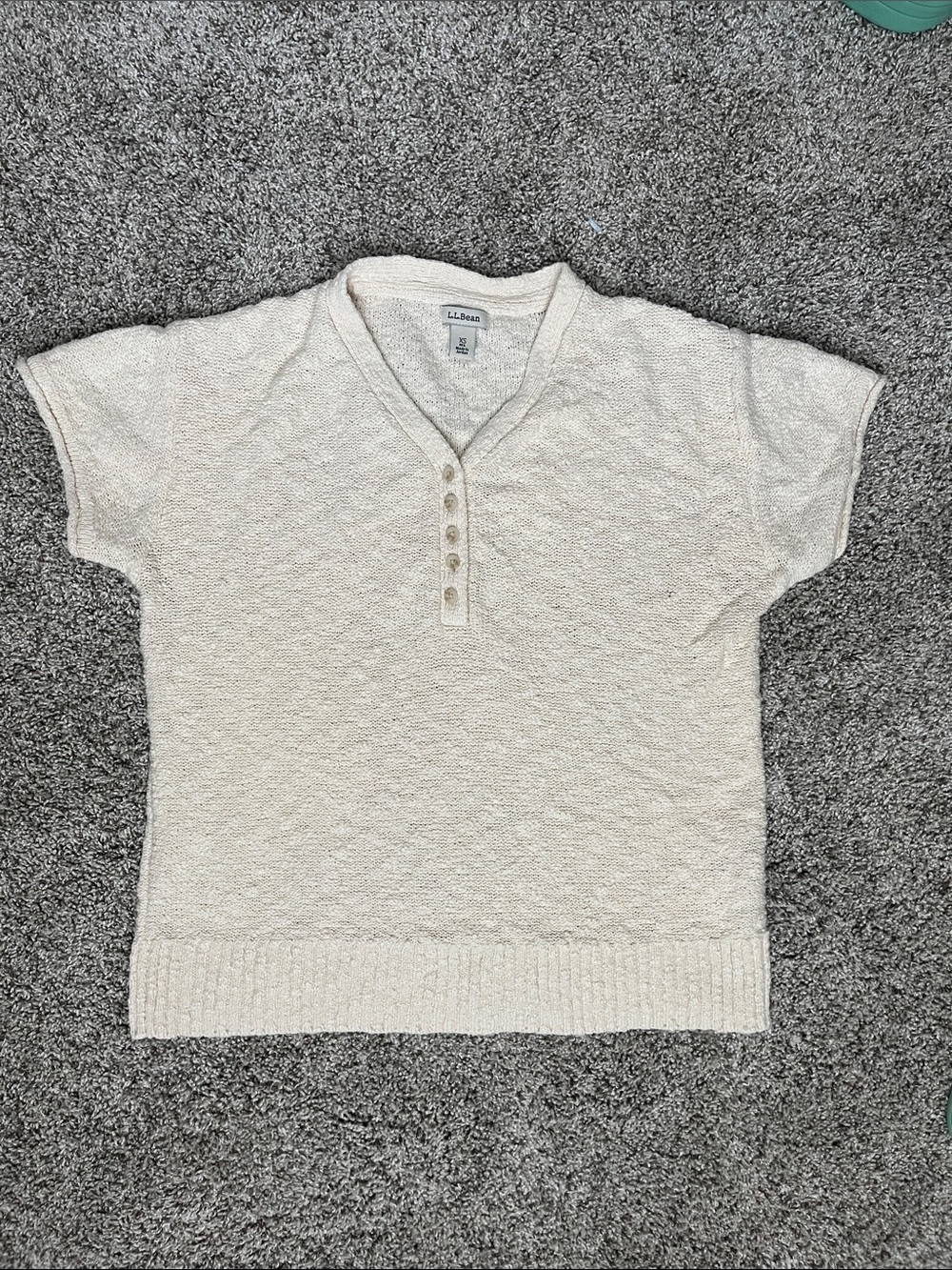 L.L. Bean Cream Marled Short-Sleeve Sweater